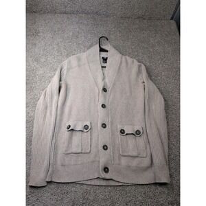 HM Mens Shawl Collar Cardigan Sweater Beige Tan Cotton Ribbed Knit Size Medium